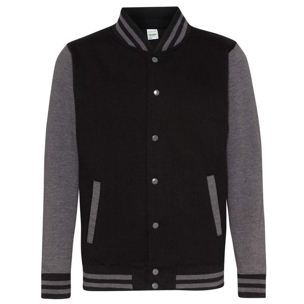 Awdis Unisex Jet Black/Charcoal Just Hoods Jh043 Varsity Jacket - Xs