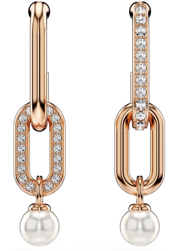 Constella drop earrings Crystal pearl, Round cut, White, Rose gold-tone plated2