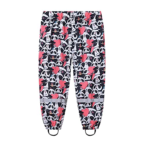 Toddler Boys Girls Cotton Lined Waterproof Splash Rain Pants Print Reflective Mud Rain Pants for (Black-b, 2-3 Years)2