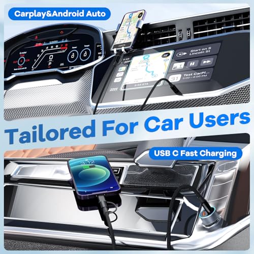 Image of USB C Cable 60W Max, 2 in 1 USB C to C /IP Cable, Fast Charging Type-C Charger, Travel Essentials iPhone 17 Charger Cord Compatible for iPhone17-8, Android, iPad and More, Carplay Cable(2Pcs 4FT Black)