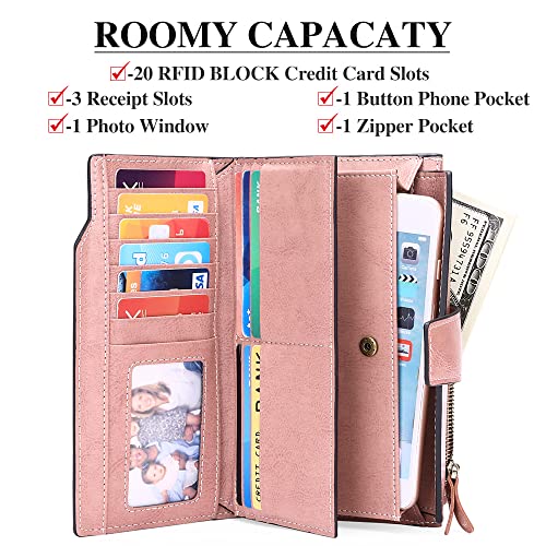 Long Women Leather Wallet Clutch RFID Blocking Clutch Card Holder Ladies Purse Zipper Pocket with Gift Box (Pink)3