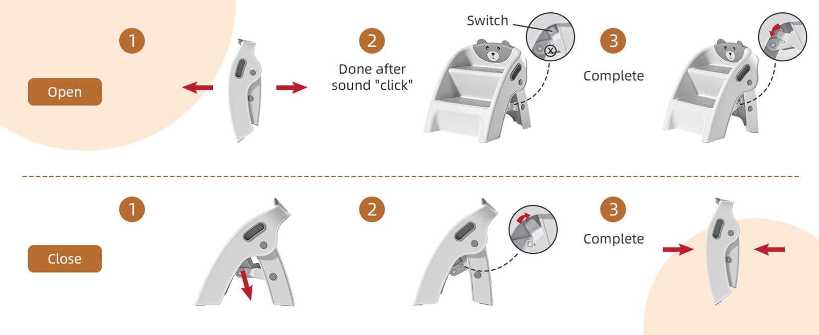 TPN Toddler Step Stool for Bathroom Sink and Potty Training Durable Anti-Slip,Anti-Tip A-Frame,10-Second Assembly, 2-Step Potty Stool with Wide Steps (Gray)