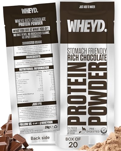 WHEYD Hydrolysed Whey Protein Isolate - Grass-Fed, Low Calorie Whey Protein Powder - Made from Premium Irish Dairy, Low Lactose, No Digestive Issues - 24g Sachets, Box of 20, Chocolate