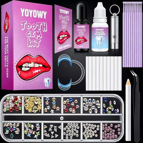 YOYOWY Tooth Gem Kit Teeth Jewelry Kit with Glue and Light Tooth Gems Kit for Teeth Professional DIY Tooth Gem Kit Fashionable Crystal for Teeth Sweet Smile Gems