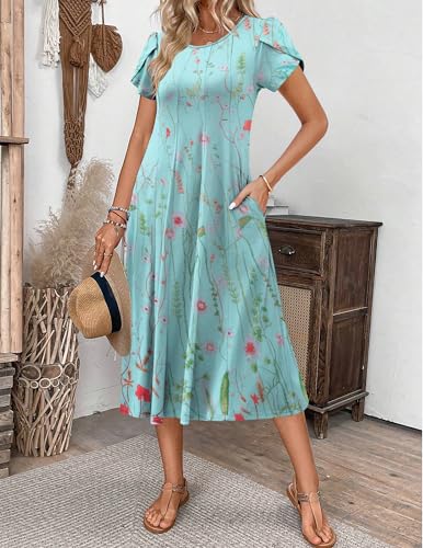 Image of ZEAGOO Womens Casual Dresses for Summer Short Sleeve Flare Midi Dress Loose Flowy Beach Sundress