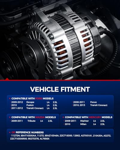 Image of KAX New Alternator Replacement for Ford Focus 2008-2011 for Ford Escape 2009-2012 for Ford Transit Connect 2010-2013 for Ford Fusion 2010 150 Amp,12V,CW,S6 Groove Pulley,Replace for 11272N