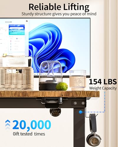 Image of Okin Electric Standing Desk 31.5x19.7 Inches Small Computer Desk-Whole Piece Stand up Desk with Wheels Gaming Rolling Home Office Desks, Rustic Brown