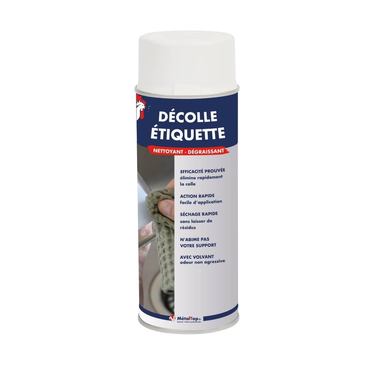 Metaltop - Decolle Etiquette - Bombe 400 ml - Elimine colle, autocollants et résidus adhésifs sans laisser de traces