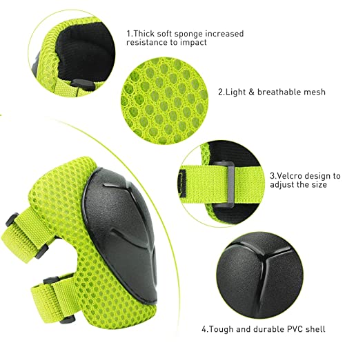 Kid's Protective Gear Set,Roller Skating Skateboard BMX Scooter Cycling Protective Gear Pads (Knee Pads+Elbow Pads+wrist Pads),(Green)