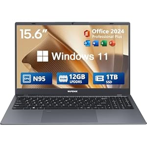 Computadora portátil, 12 GB LPDDR5 RAM Laptop 1TB SSD, Quad-Core N95, 15.6 pulgadas 1080P IPS Display Win11 Pro Laptops, WiFi 5, BT 5.0, huella digital, USB tipo C