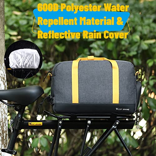 West Biking Bike Trunk Bag - 8.5L Bicycle Storage Pannier Saddle Bag, 3 In 1 Rear Seat Bag Cycling Travel Luggage Panniers With Shoulder Handbag Straps Back Cargo Carrier Pouch Rain Cover #TOP6
