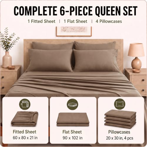 Image of CozyLux Queen Sheet Set 6-Piece, 21-Inch Deep Pocket, Soft Brushed Feel