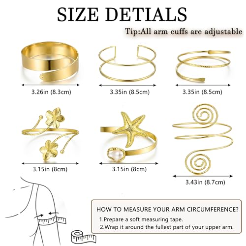 17KM 6PCS Gold Arm Cuff Bracelets for Women Boho Statement Gold Upper Arm Bangle Band Arml - image 4