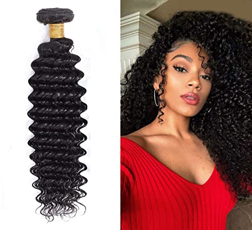 muaowig Kinky Curly Human Hair Single Bundle 100% Unprocessed Virgin Hair Bundle Curly Wet And Wavy Bundle Black Color Hair Bundle 24 inch (DBD21)