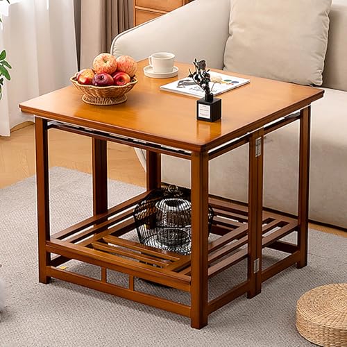 LIUJHGH Kotatsu Table with Heater, Folding Wooden Heated Coffee Table for Living Room & Bedroom(Walnut,70cm/27.5in)