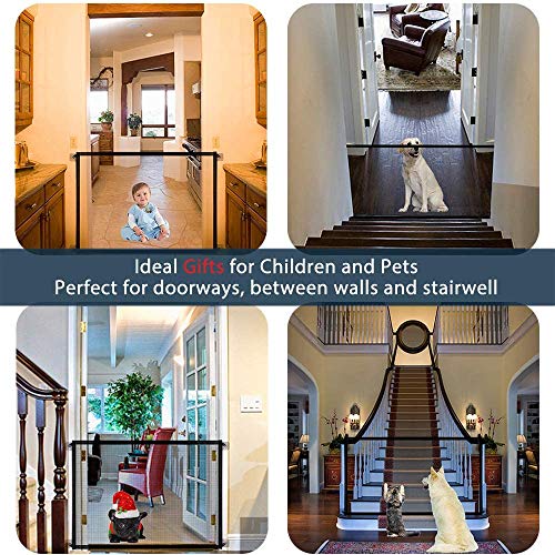 Magic Dog Gate -Queenii Pet Baby Safety Guard Gate, Portable Folding Mesh Magic Gate Baby Safety Gates Install Anywhere, Safety Fence for Hall Doorway Wide 40.01\"-Black - Thumbnail 5