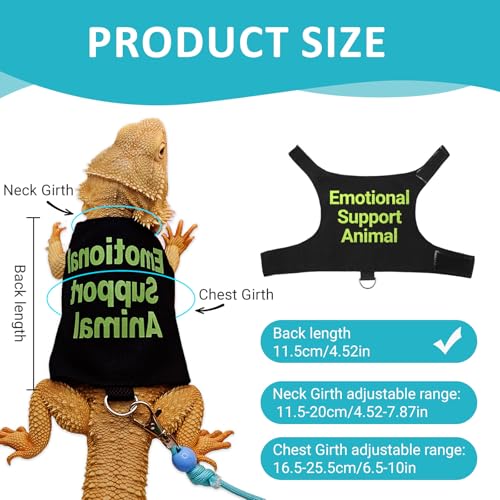 Image of Bearded Dragon Lizards Clothes with Leash Set - Cute Lizard Reptile Small Animal Adjustable Harness Clothes for Walking Outdoor Security Costume Photo Prop(Green