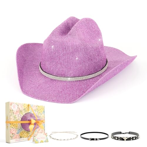 Image of Sequin Cowboy Hat for Men & Women - Sparkly Cowgirl Hat with Thread Detail, Stylish Cowboy Hat for Parties