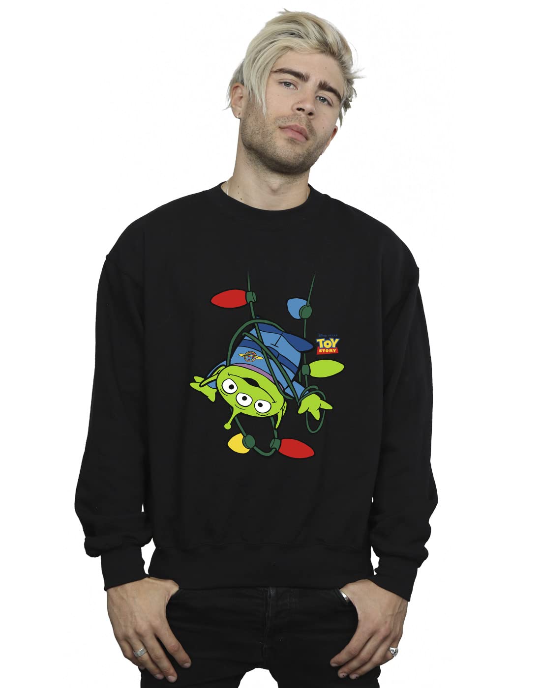 Disney Men's Toy Story Christmas Lights Aliens Sweatshirt Black Small