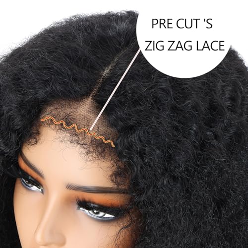 Image of 4C Edges 24 Inch Kinkycurly Wig Human Hair Lace Wigs Glueless Wigs Human Hair Pre Plucked Brazilian Afro Culry Wig Lace Closure Wigs for Black Women Virgin Hair