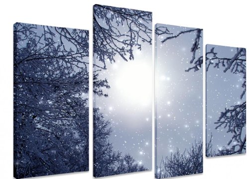 Imagen – Multi Split Panel arte en lienzo Art – noche luna brillo invierno nieve noche árboles estrellas – Art Depot Outlet – 4 Panel – 101 cm x 71 cm (40 'x28')