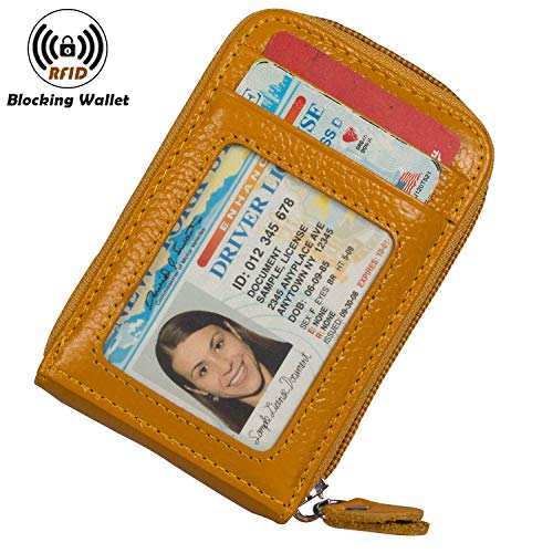 Image of Credit Card Holders Case Organizer Genuine Leather Zip-Around Security Wallet Yellow