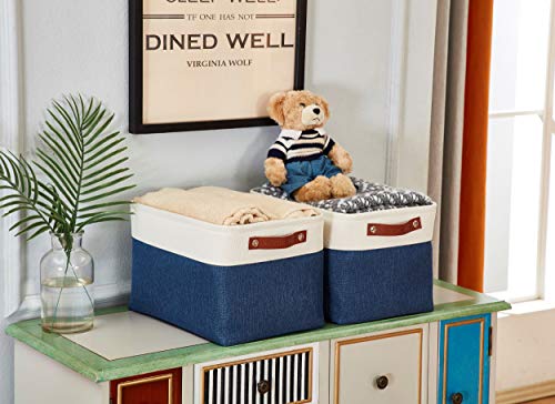Image of DECOMOMO Foldable Storage Bin [3-Pack] Collapsible Sturdy Cationic Fabric Storage Basket Cube W /Handles for Organizing Shelf Nursery Home Closet (Navy Blue and White, Extra Large - 15.8 x 12.5 x 10)