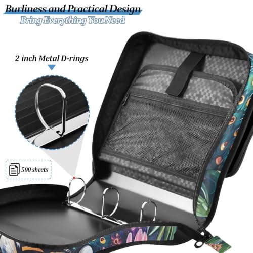 Image of Custom 3 Ring Zipper Binder Tiger Flowers Personalized Name 1.5 Inch Binders Large Capacity Multi Pockets for School Office Supplies