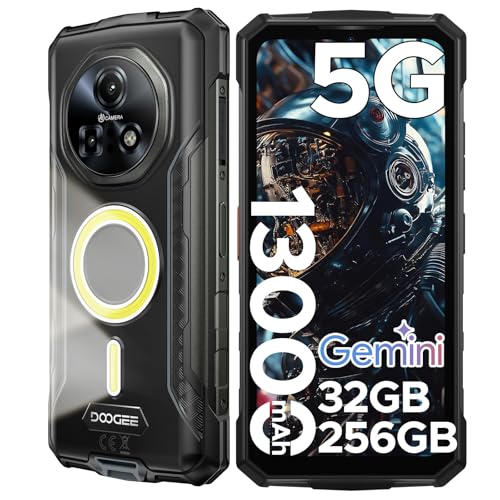 DOOGEE Fire 7 Pro Telephone Portable Incassable 5G, Fonction POC, Smartphone Incassable avec 1200 Lampe Projecteur, 13000mA, 32Go+256Go, 6,6'' 64MP,Octa Core Gemini AI/Fingerprint/Face ID/OTG/NFC,Gris