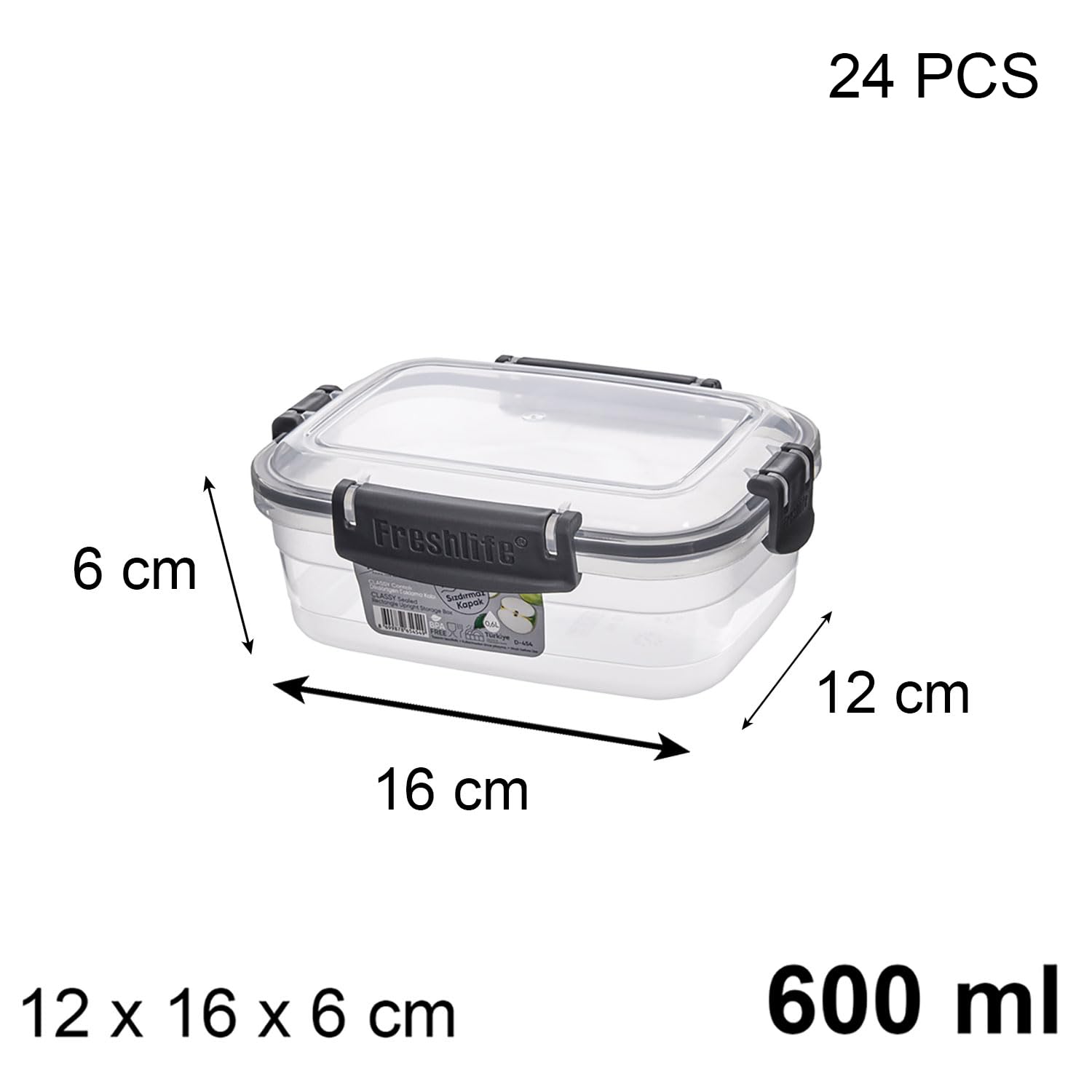 Fiambrera Hermética con Tapa. Pack Fiambreras de Plástico Rectangular, Recipiente para Guardar Alimentos. Plástico libre de BPA, Tapa a prueba de Fugas. Ideal para Hostelería (600ml (24ud))