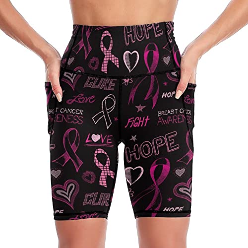 BAIKUTOUAN Breast Cancer Awareness Sketch Women's Yoga Shorts Printed Biker Workout Running Pants