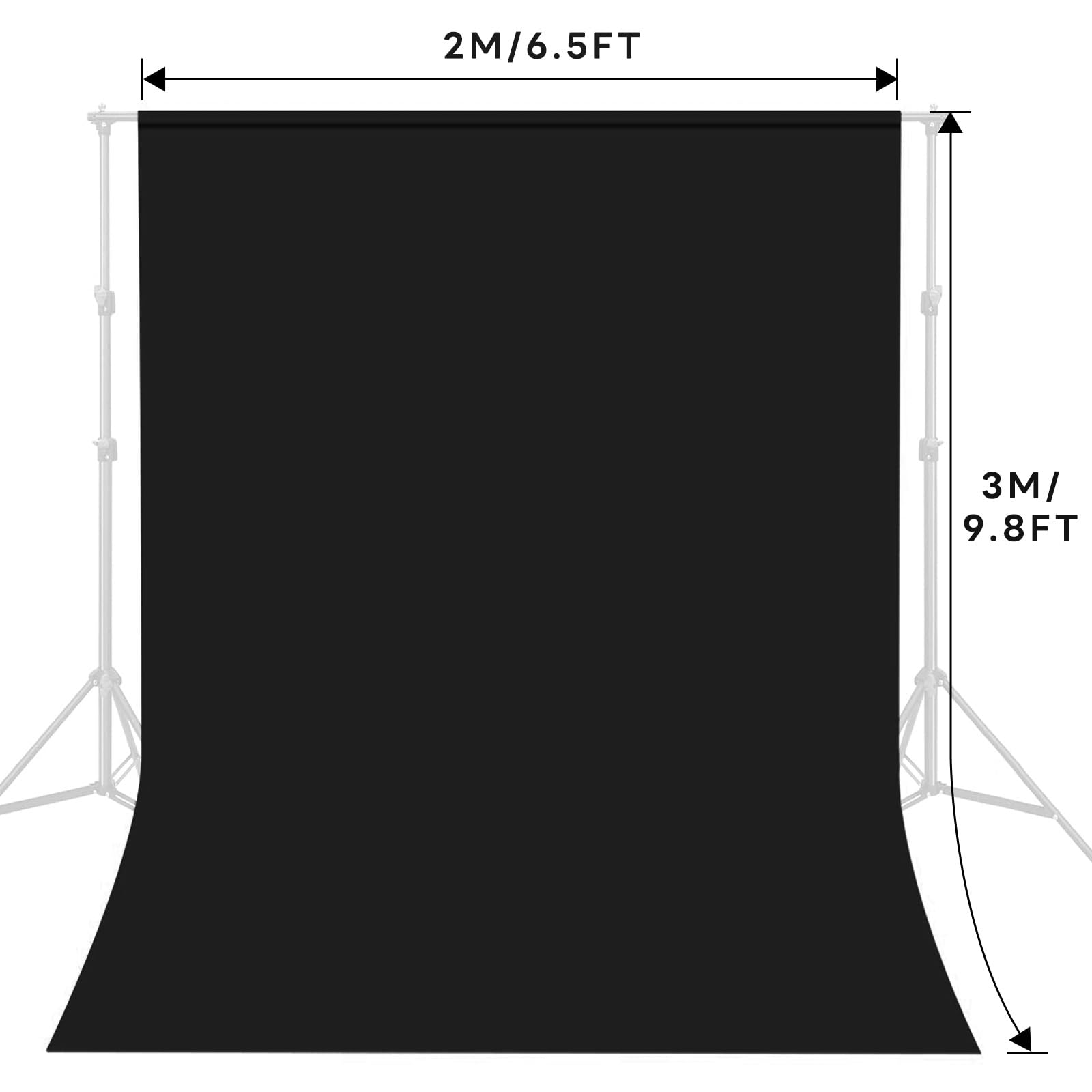 Heysily Sfondo Fotografico Telo Nero 2x3m - Fondale Fotografico Lavabile per Studio Fotografia, Streaming, YouTube e Produzione Video, Sfondo Portatile e Pieghevole con 4 Terminali