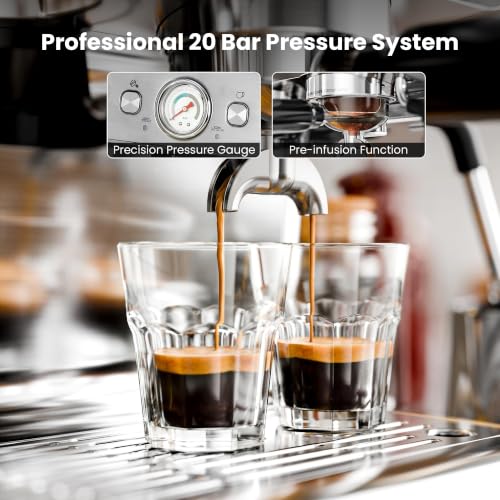 Image of Kismile Espresso Machine with Grinder, 20 Bar Expresso Coffee Machines with Milk Frother, 58mm Expresso Machines for Home, Perfect for Cappuccino & Latte, Stainless Steel(2026 Upgrade)