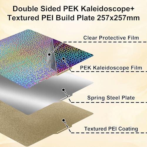 Image of IdeaFormer-3D Smooth Kaleidoscope PEK+Textured PEI Build Plate for Bambu Lab X2D X1 X1C X1E P1P P1S P2S A1, Flexible PEK PEI Bed Plate for Bambu 257x257mm 3D Printer Platform