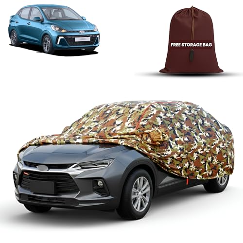 Image of MORNYRAY Car Cover for Hyundai Aura | Fully Waterproof Car Body Cover | with Mirror & Antenna Pocket | Dustproof, Windproof & Anti-Scratch Lining, Camouflage