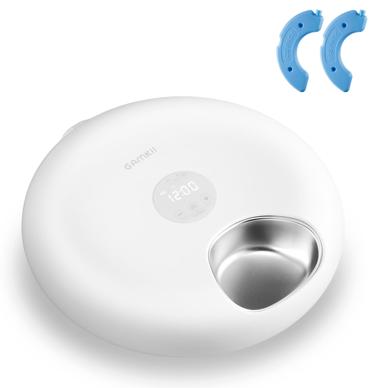 Automatic Cat Feeder for Wet Food, Stainless Steel Tray 6 Meals Dispenser with 2 Ice Packs, Programmable Timer, Rechargeable Cordless Auto Pet Feeder for Cats Small Dogs