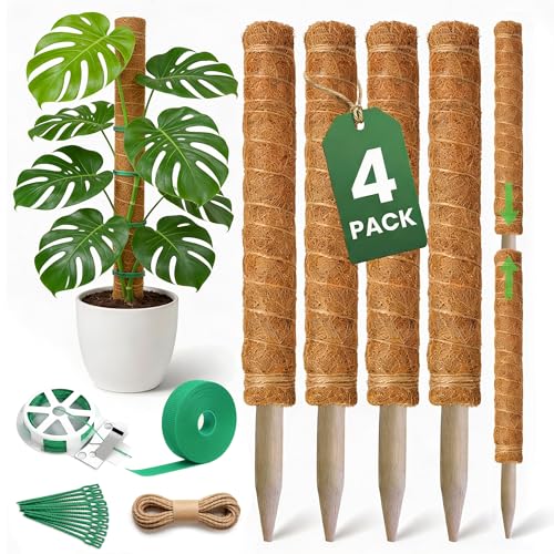 4 Pack 16" Moss Pole Monstera Plant Support - Stackable up t...