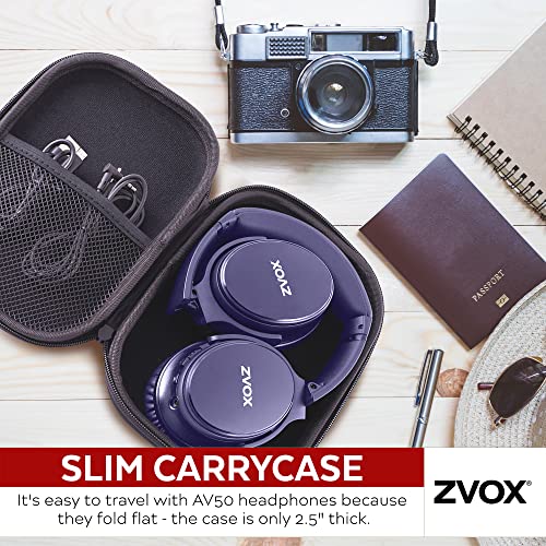 Image of ZVOX Noise Cancelling Over Ear Bluetooth Headphones - AccuVoice Technology, Wireless Microphone, AV50 Model, Hi-Res Audio & Deep Bass - Blue