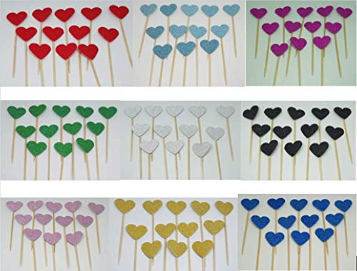 EliteKoopers 12 Pcs Glitter Heart Shape Cupcakes Toppers Party Decoration Food Flags