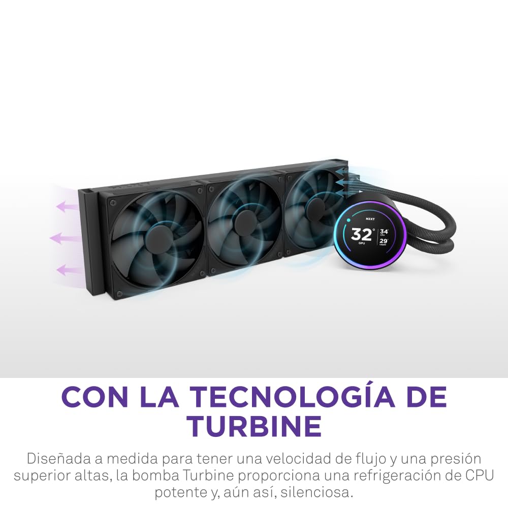 NZXT Kraken Elite 360 - Refrigeración líquida CPU AIO 360mm - Radiador - 3 ventiladores F120P - Bomba con pantalla IPS LCD 2,72" personalizable - Intel LGA 1700/1200/115X/1851, AMD AM5/AM4 - Negro - 3