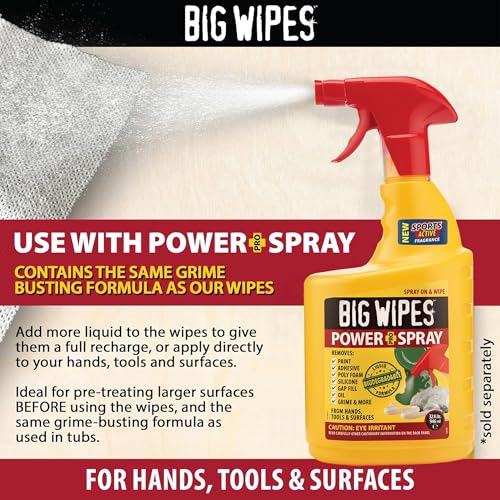 Image of BIG WIPES Power Spray Heavy Duty Cleaning Solution for Tough Grime, Garage, Shop, and Professional Jobsite Use - 32 Ounces (3 Pack)