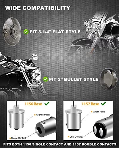 Image of NTHREEAUTO 1157 Front Rear LED Turn Signals for Harley Dyna Softail Touring | Front white DRL + amber turn, rear red running /turn, fits 2in bullet+3-1 /4in flat, for Harley Sportster Road King Iron 883