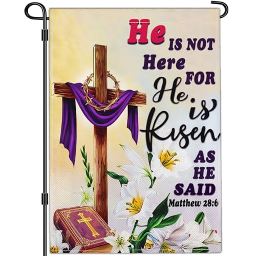 JZYIZYU He is Risen Garden Flag Christian Religious Easter Cross
