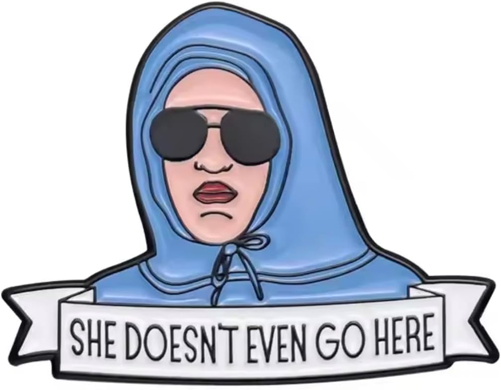 She Doesn't Even Go Here Damian Hoodie Mean Plastics Rumors Gossip Comedy Movie Broadway Musical Theater Show 1.25" Enamel Pin Badge