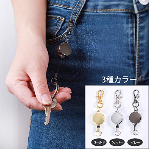 キーリール 吊り下げ名札用 キーホルダー 3色セット 金具 ステンレス リールクリップ パスケース キーリング カラビナ・クリップ付き 3枚目