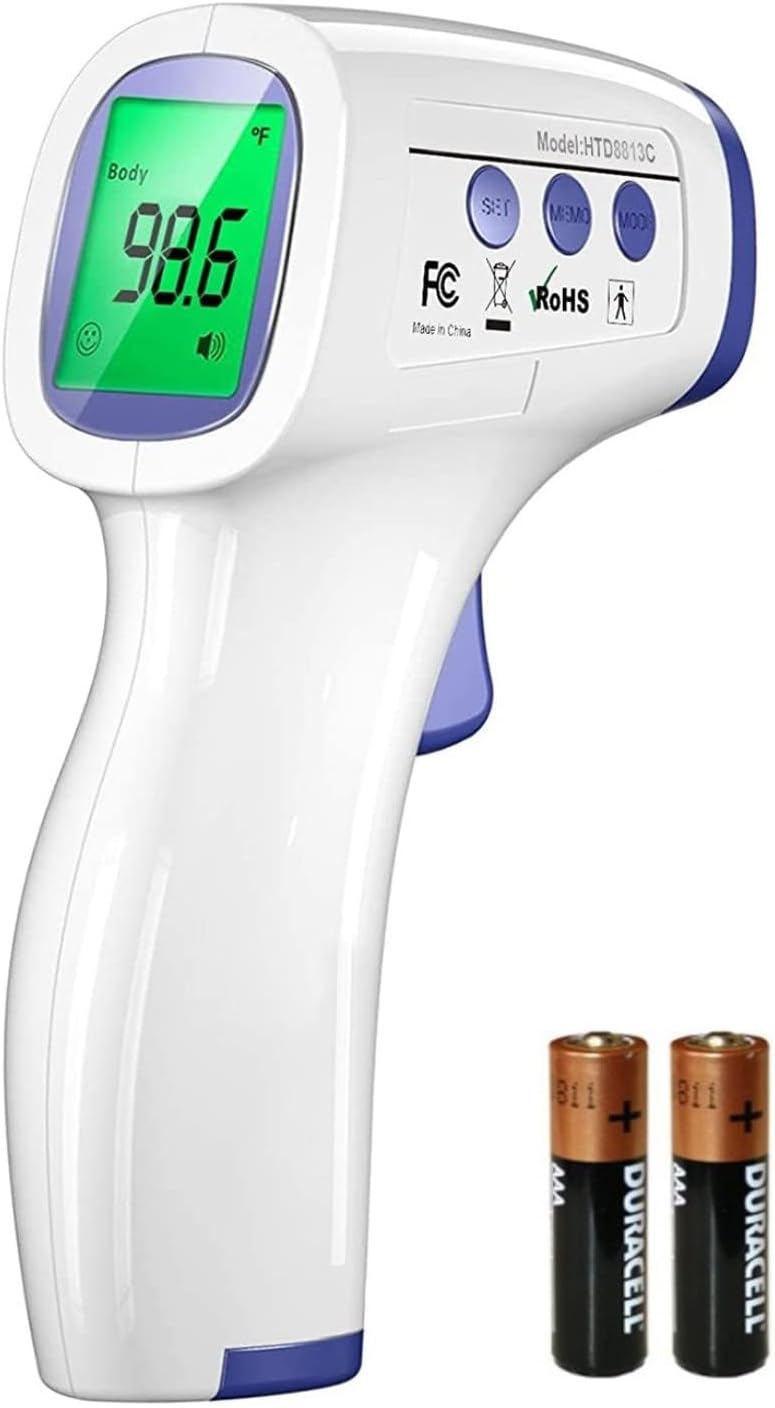 Infrared Digital Thermometer For Fever, Non-Contact Laser Infrared Thermometer Temperature Gun [Battery Included] - White and Blue