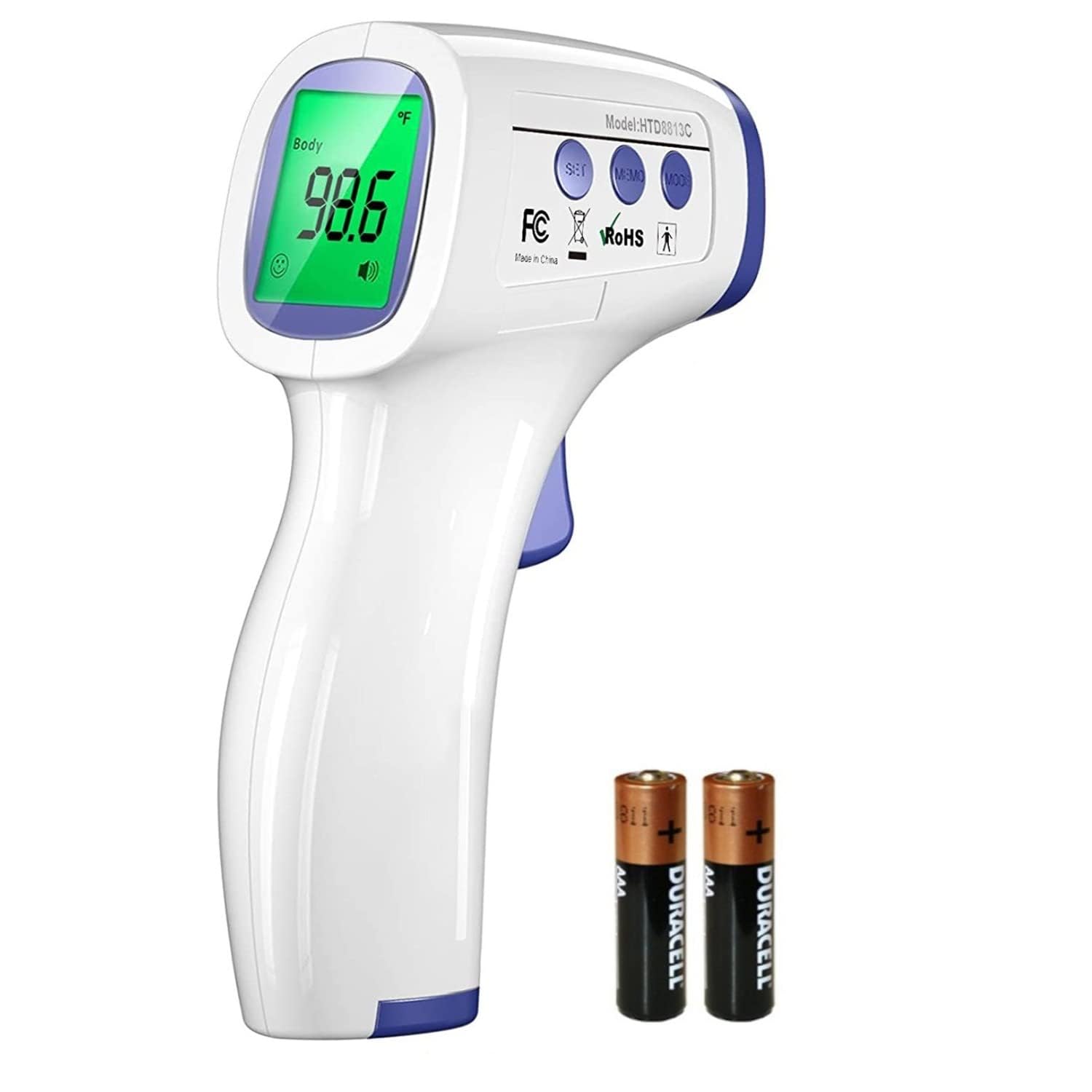Infrared Digital Thermometer For Fever, Non-Contact Laser Infrared Thermometer Temperature Gun [Battery Included] - White and Blue