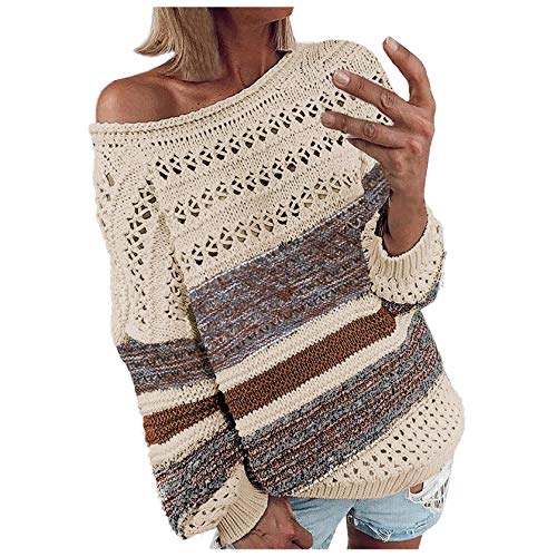Hemlock Women Knit Sweater Coat Off Shoulder Loose Soft Knitted Pullover Sweatshirt Outerwear Top Beige