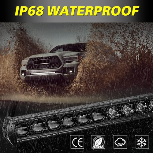 Image of 30 Inch Single Row LED Light Bar w /Wiring Kit & Black Cover | Spot Flood Combo, 168W High Intensity OSRAM LED Off Road Driving Bumper Grill Light Bar for UTV Truck Pickup SUV