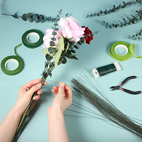 Pengxiaomei Floral Arrangement Kit, Floral Tape And Floral Wire With Cutter,Green Floral Tape 22 Guage Floral Stem Wire 26 Gauge Green Floral Wire For Bouquet Stem Wrap Florist, Wreath Making Supplies #TOP3